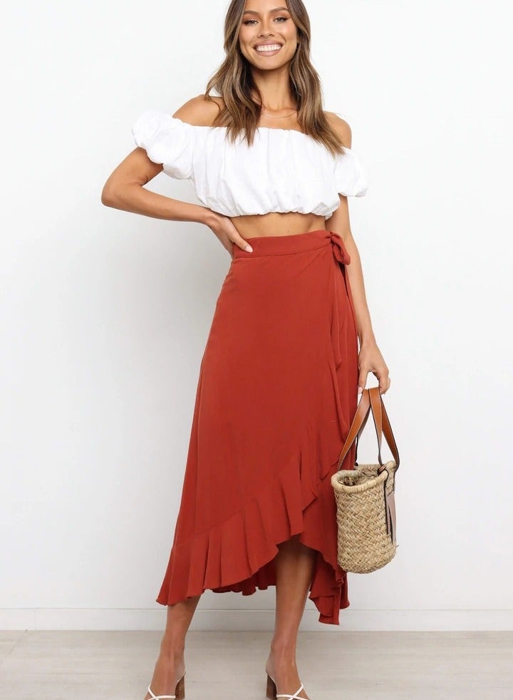 Loquat Women's Summer One-piece Lace-up Long Skirt Irregular Solid Color Skirt  - Image 1