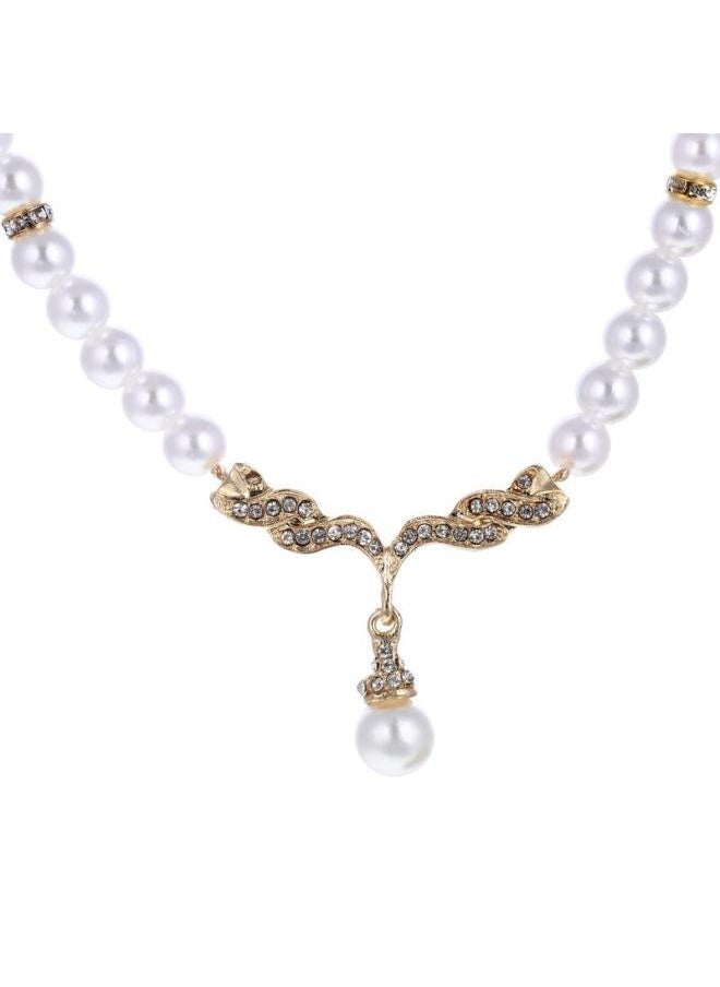 NIBEMINENT European And American Hot- Alloy Diamond Pearl Necklace Earrings Set Two-piece Spot 