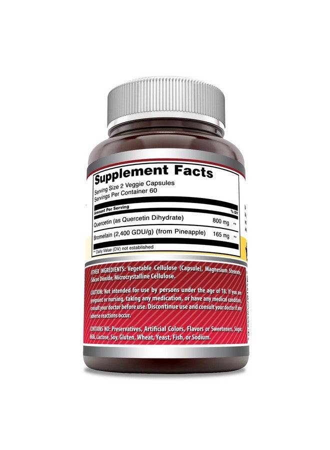 Amazing Nutrition Amazing Formulas Quercetin 800mg with Bromelain 165mg, 120 Veggie Capsules Supplement | Non-GMO | Gluten Free | Made in USA - Image 2