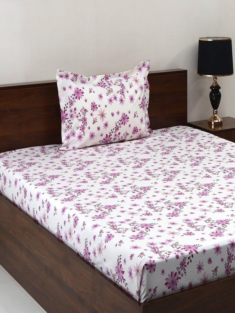 Bombay Dyeing Vintage 180 TC 100% Cotton Violet Two Single Size Bedsheet with 2 Pillow Covers - Image 1