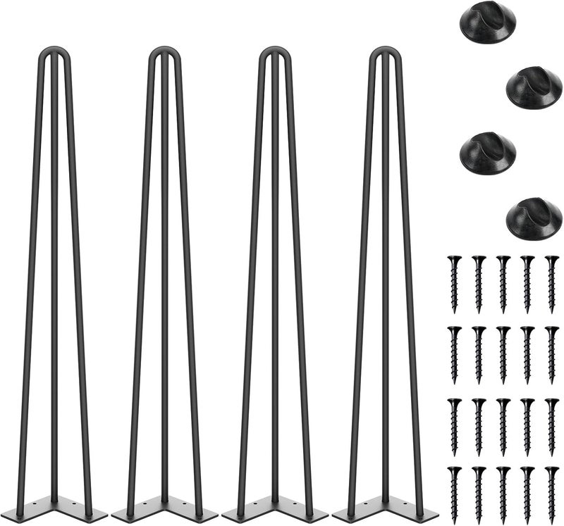 SMARTSTANDARD 28 Inch Hairpin Table Legs, 3 Steel Rods 1/2 Inch Pipe Diameter, 800lbs Load Capacity, Mid-Century Style for Coffee Table, Side Table, Night Stand (Black, 4PCS) - Image 1
