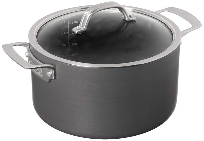 DUTCH OVEN NON STICK 6 QUART HARD ANODIZED NONSTICK COOKWARE POT WITH GLASS LID DISHWASHER AND OVEN SAFE INDUCTION READY GRAY