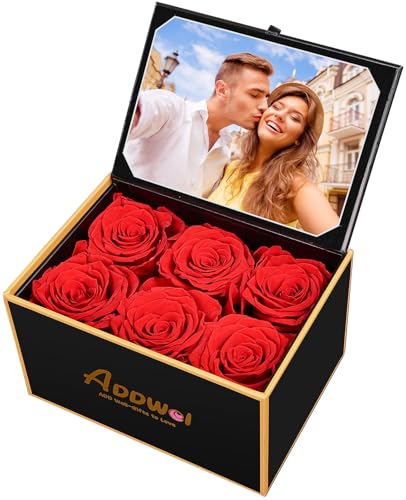 ADDWel Preserved Rose Gift Box with 4x6 Photo Frame Romantic Flower Gifts for Women Wife or Girlfriend 6 Eternal Roses for Delivery on Christmas Birthday Anniversary Valentines Day - Image 1