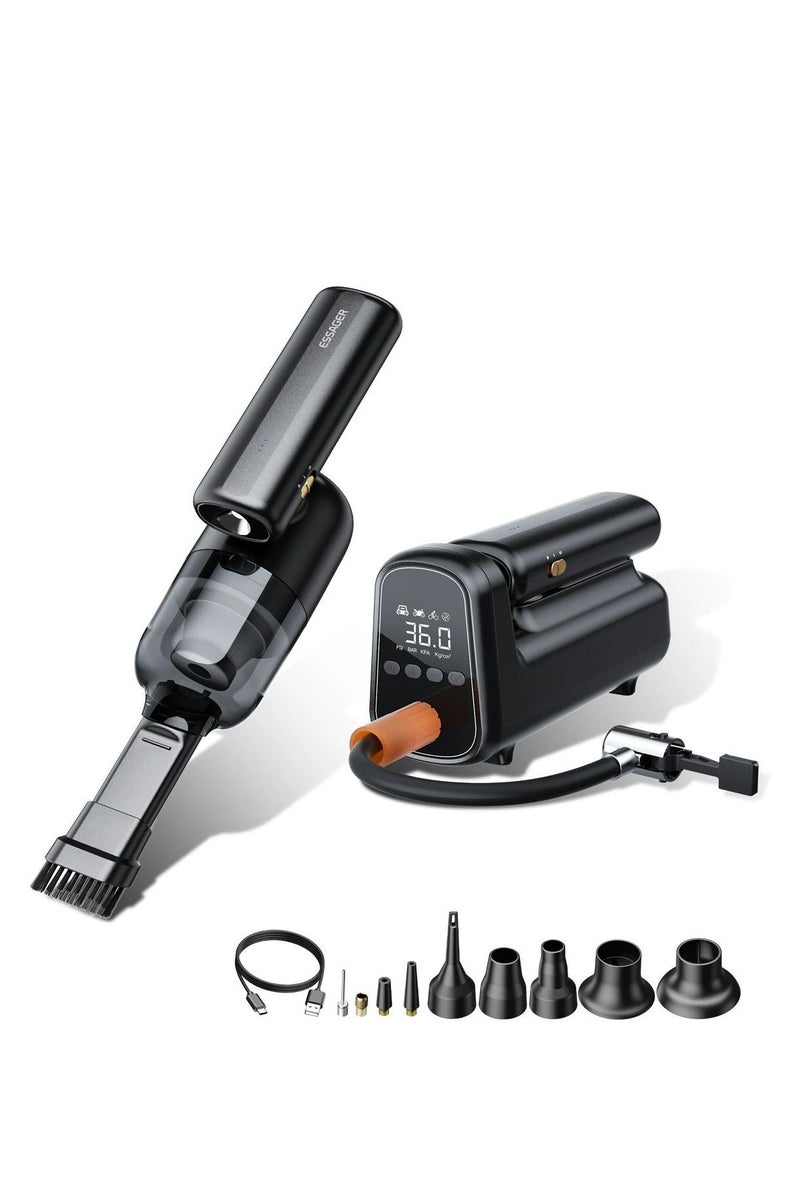 ايساجر مكنسة لاسلكية 5 في 1 مع منفاخ هواء قوي – شفط 8000PA، بطارية 4000mAh، ضغط نفخ 150PSI، فلتر HEPA قابل للغسل، شحن USB-C – تنظيف السيارة، المنزل والمكتب، منفاخ، ضوء LED وباور بنك - Image 1