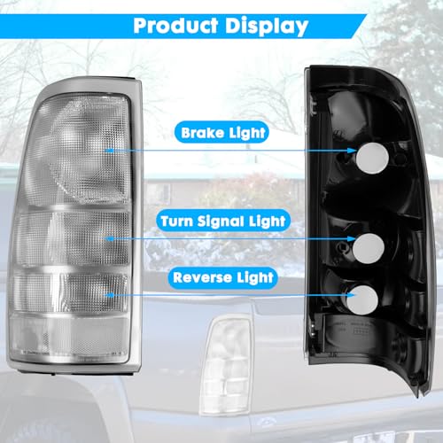 Jiacheng Tail Lights Assembly Compatible with 1999-2006 GMC Sierra 1500 2500 3500, for 1999-2002 Chevy Silverado 1500 2500, Taillights Rear Brake Lamps Chrome Housing with Clear Lens - Image 3
