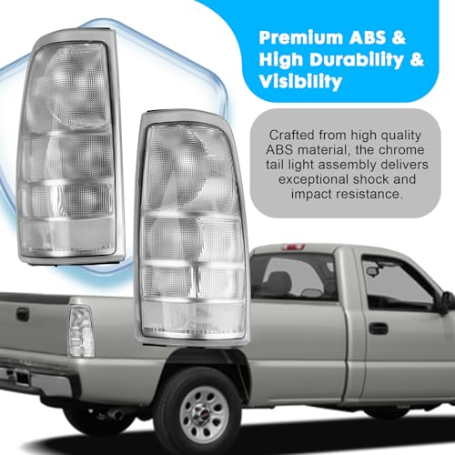 Jiacheng Tail Lights Assembly Compatible with 1999-2006 GMC Sierra 1500 2500 3500, for 1999-2002 Chevy Silverado 1500 2500, Taillights Rear Brake Lamps Chrome Housing with Clear Lens - Image 5