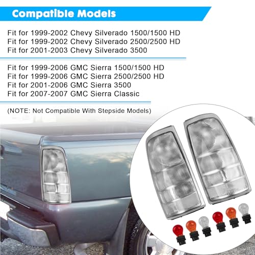 Jiacheng Tail Lights Assembly Compatible with 1999-2006 GMC Sierra 1500 2500 3500, for 1999-2002 Chevy Silverado 1500 2500, Taillights Rear Brake Lamps Chrome Housing with Clear Lens - Image 2