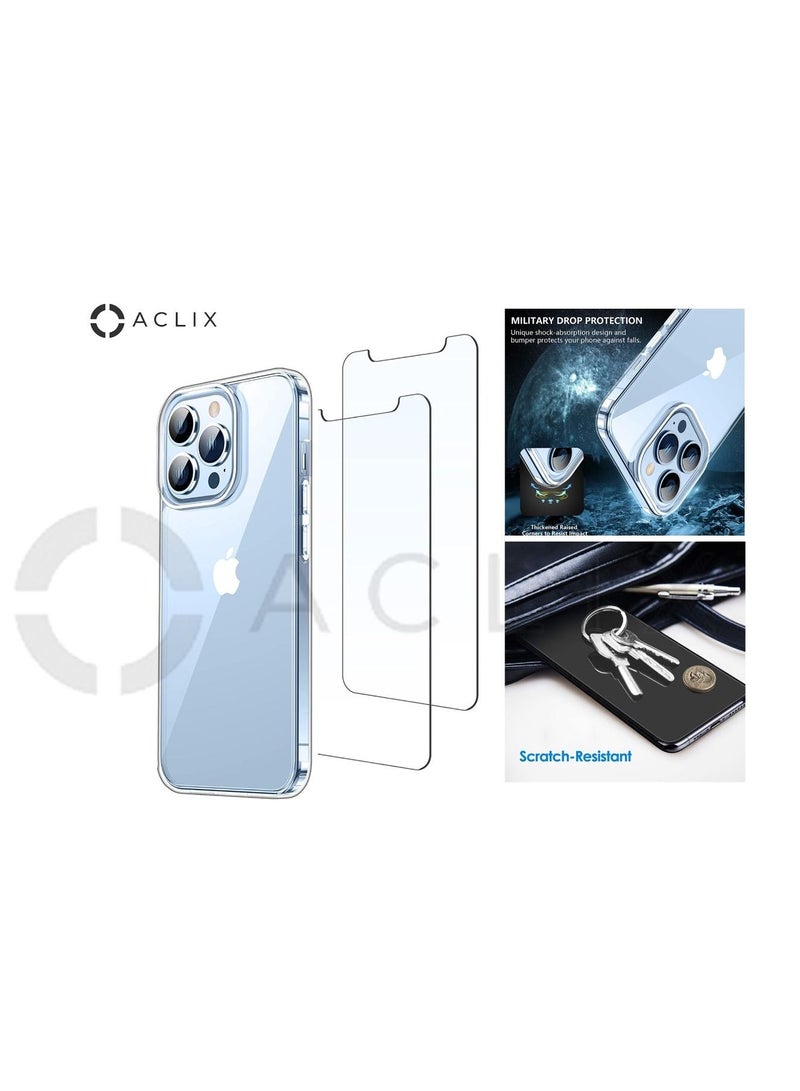 ACLIX 2 in 1 iPhone 12 Pro with A Glass Screen Protector 6.7 inch Shockproof Protective Case, Soft Scratch-Resistant Protection Case, Slim Transparent Thin Case for iPhone 12 Pro