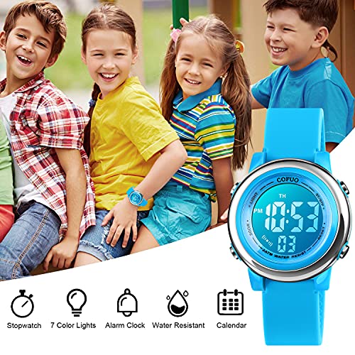 cofuo Kids Digital Sport Waterproof Watch for Girls Boys, Kid Sports Outdoor LED Electrical Watches with Luminous Alarm Stopwatch Child Wristwatch - Image 5