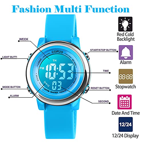 cofuo Kids Digital Sport Waterproof Watch for Girls Boys, Kid Sports Outdoor LED Electrical Watches with Luminous Alarm Stopwatch Child Wristwatch - Image 3