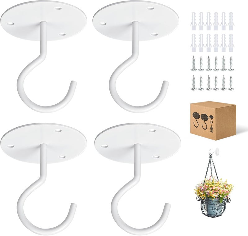 RELBRO Ceiling Hooks, Metal Hanging Ceiling Plant Hangers Indoor Outdoor, Heavy Duty, White, 4 Pcs - Image 1
