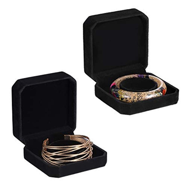 2FY2SW JoyBox 2 Pack Square Black Velvet Bracelet Gift Box Jewelry Display 2pc Bracelet Bangle Box - Image 2