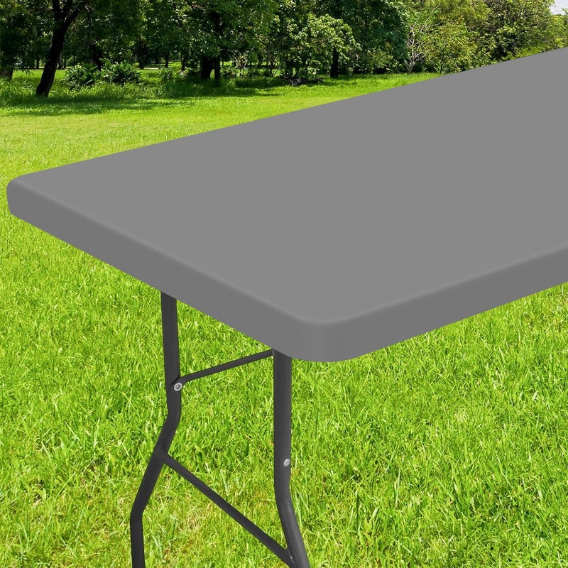 Smiry Rectangle Tablecloth Elastic Fitted Flannel Backed Vinyl Tablecloths for 6ft Folding Tables Waterproof Wipeable Table Covers for Indoor Outdoor Picnic and Camping Grey 30x72