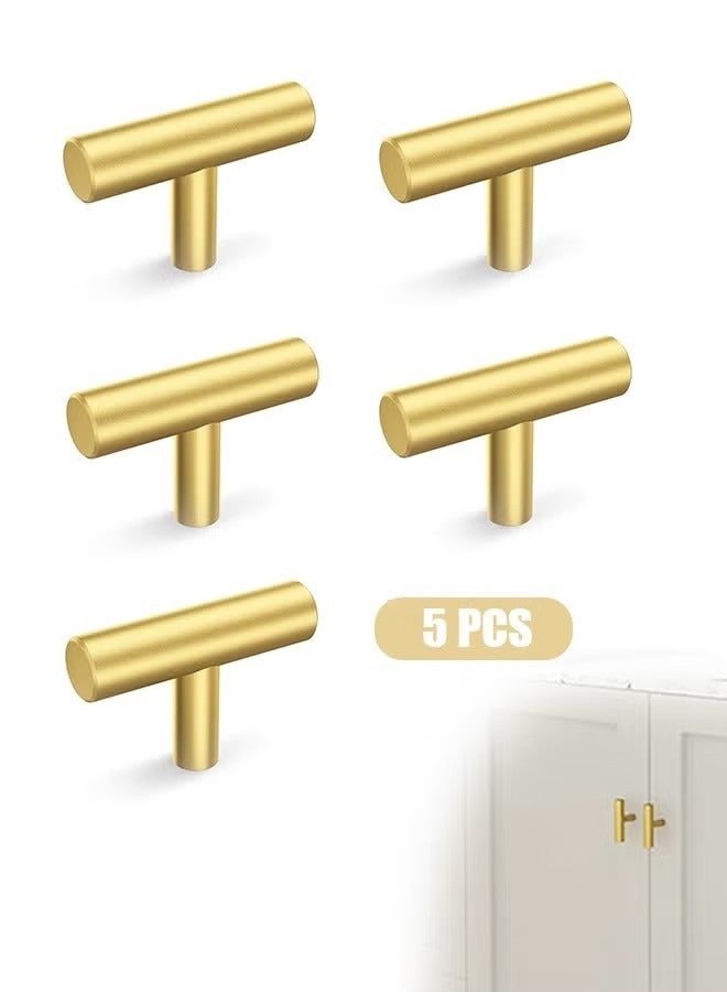 5 Pcs Solid Brass Single Hole Small Handle, Aluminium Alloy Rust Proof Cupboard Door Knob with Screws, Cupboards Drawers Bedroom Furniture Handles Decorating (Golden)  - Image 1