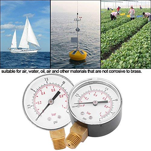 Hilitand مقياس ضغط منخفض للوقود والهواء والزيت والماء 0-15psi/0-1bar 1/4" BSPT تركيب سفلي مقياس ضغط الزيت - Image 2