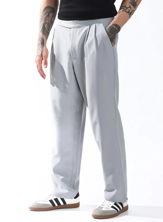 Hubberholme Men Relaxed Fit Wrinkle Free Wash Pleated Korean Pants