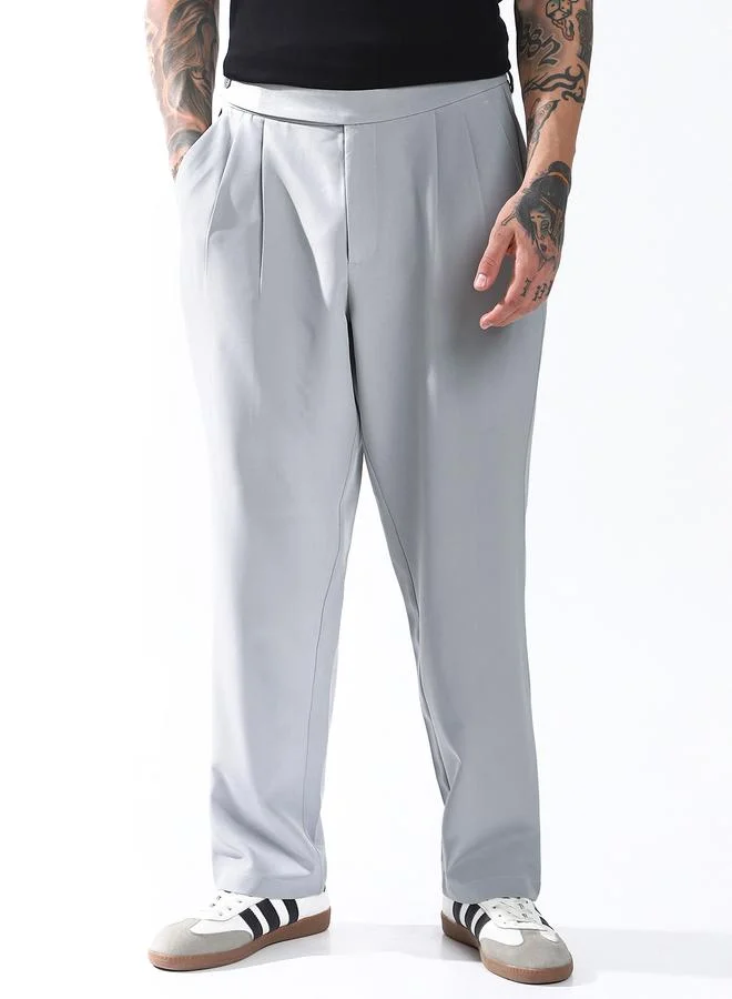 Hubberholme Men Relaxed Fit Wrinkle Free Wash Pleated Korean Pants