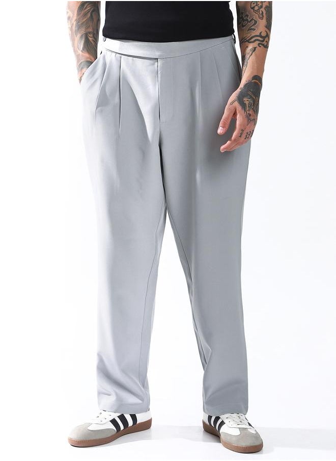 Hubberholme - Loose Fit Light Grey 95% polyester 5% spandex Solid Woven Chinos with Button Closure Full Length - Ideal for Streetwear - A Must-Have for Your Wardrobe! - Image 1