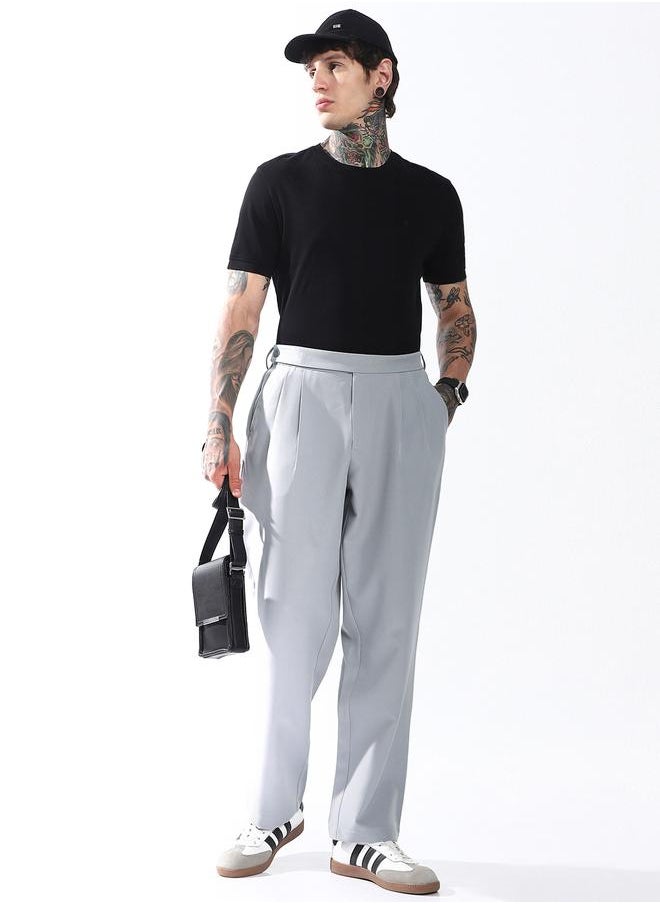Hubberholme - Loose Fit Light Grey 95% polyester 5% spandex Solid Woven Chinos with Button Closure Full Length - Ideal for Streetwear - A Must-Have for Your Wardrobe! - Image 1