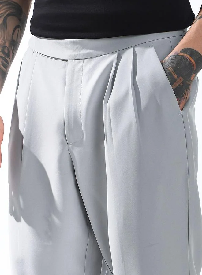 Hubberholme Men Relaxed Fit Wrinkle Free Wash Pleated Korean Pants