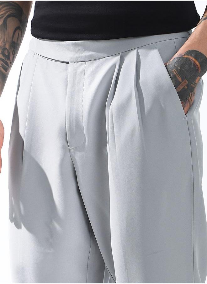Hubberholme - Loose Fit Light Grey 95% polyester 5% spandex Solid Woven Chinos with Button Closure Full Length - Ideal for Streetwear - A Must-Have for Your Wardrobe! - Image 1