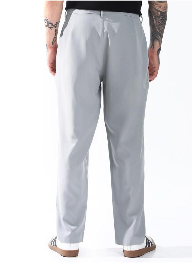 Hubberholme - Loose Fit Light Grey 95% polyester 5% spandex Solid Woven Chinos with Button Closure Full Length - Ideal for Streetwear - A Must-Have for Your Wardrobe! - Image 1
