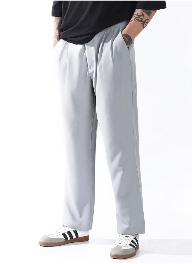 Hubberholme - Loose Fit Light Grey 95% polyester 5% spandex Solid Woven Chinos with Button Closure Full Length - Ideal for Streetwear - A Must-Have for Your Wardrobe! - Image 1