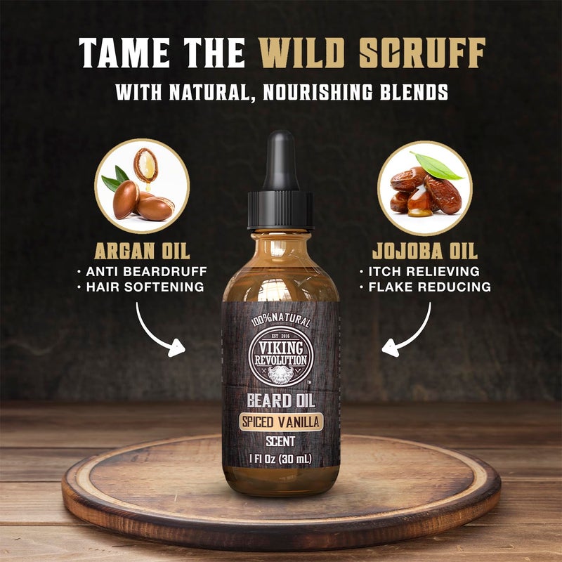 Viking Revolution Spiced Vanilla Beard Oil for Men - Natural Mens Beard Oil with Argan and Jojoba Oil - Beard Softener, Strengthens and Moisturizes - Image 3