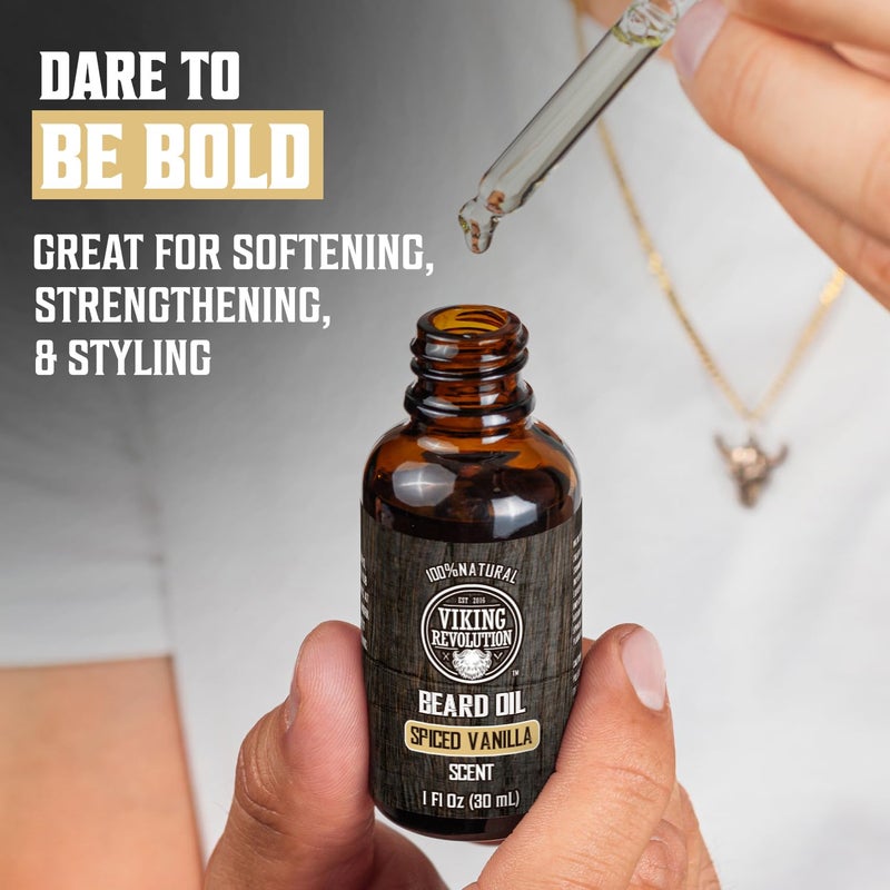Viking Revolution Spiced Vanilla Beard Oil for Men - Natural Mens Beard Oil with Argan and Jojoba Oil - Beard Softener, Strengthens and Moisturizes - Image 2