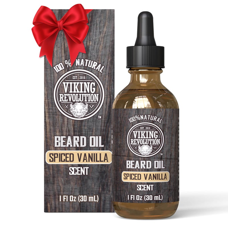 Viking Revolution Spiced Vanilla Beard Oil for Men - Natural Mens Beard Oil with Argan and Jojoba Oil - Beard Softener, Strengthens and Moisturizes - Image 1