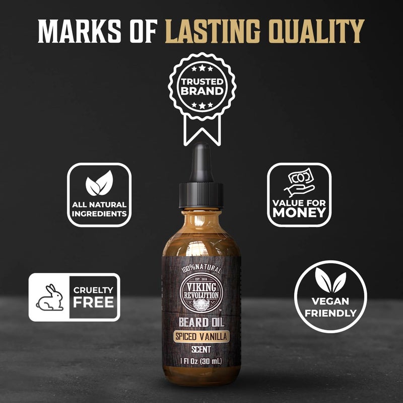 Viking Revolution Spiced Vanilla Beard Oil for Men - Natural Mens Beard Oil with Argan and Jojoba Oil - Beard Softener, Strengthens and Moisturizes - Image 5
