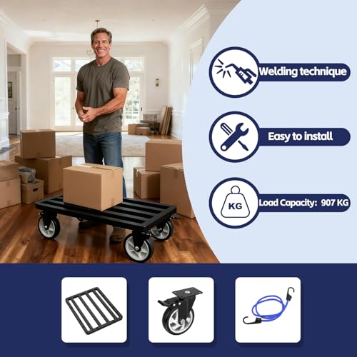 LYUND Heavy-Duty Stainless Steel Furniture Dolly 18'' x 14'' Inch, 2000LBS Capacity Moving Dolly with 5" Swivel Casters & Fastening Strap for Secure Moving of Furniture and Appliances - Image 3