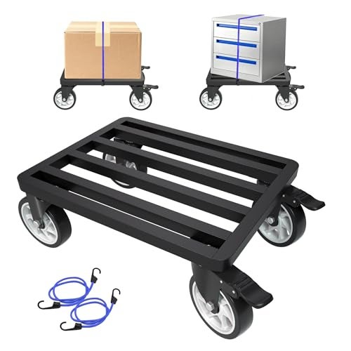 LYUND Heavy-Duty Stainless Steel Furniture Dolly 18'' x 14'' Inch, 2000LBS Capacity Moving Dolly with 5" Swivel Casters & Fastening Strap for Secure Moving of Furniture and Appliances - Image 1