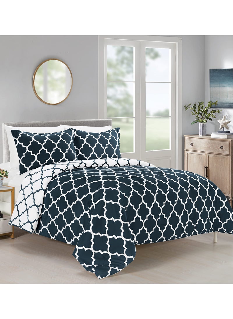 Elegant Comfort Elegant Comfort All Season Comforter and Year Round Medium Weight Super Soft Quatrefoil Pattern Down Alternative Reversible 3Piece Comforter Set TwinTwin XL NavyWhite 