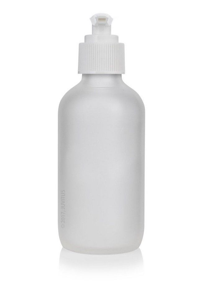 JUVITUS 4 Oz Frosted Clear Glass Boston Round Bottle With White Lotion Pump (6 Pack) + Funnel  - Image 4