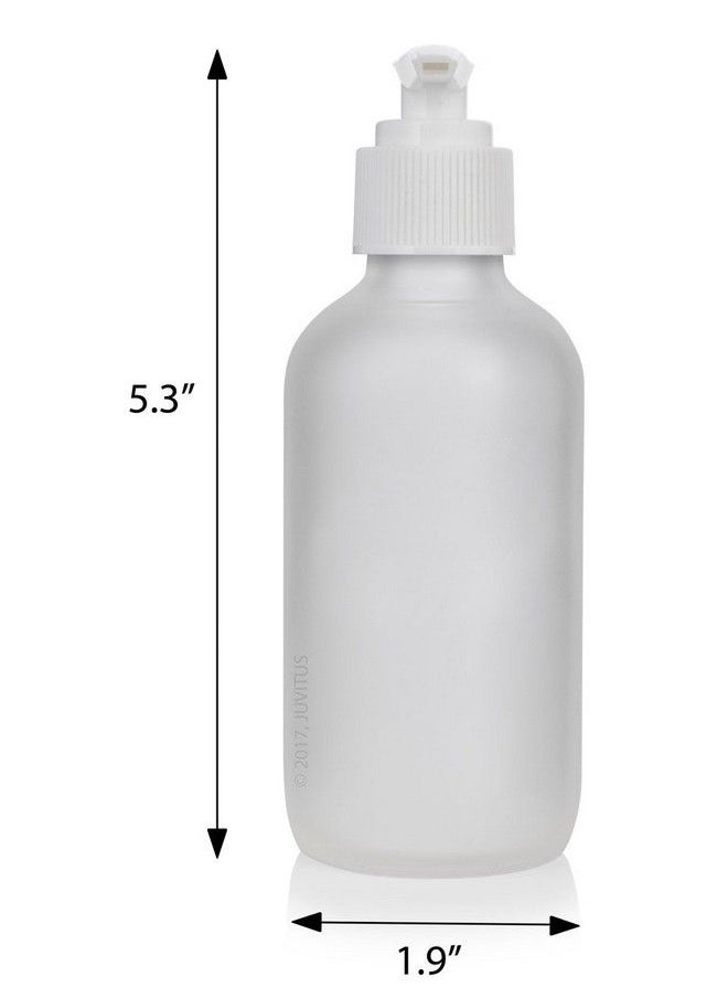 JUVITUS 4 Oz Frosted Clear Glass Boston Round Bottle With White Lotion Pump (6 Pack) + Funnel  - Image 3