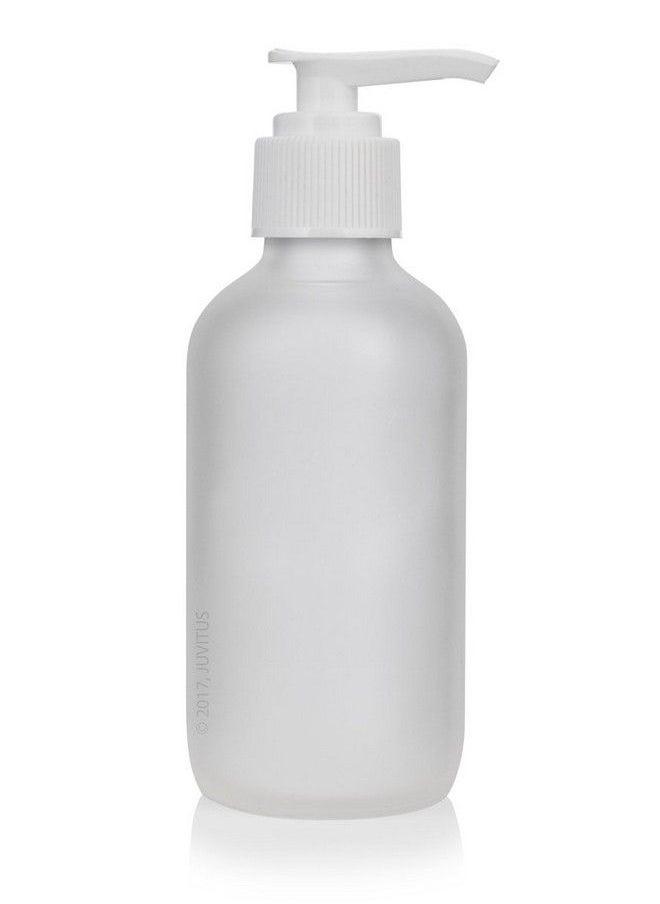 JUVITUS 4 Oz Frosted Clear Glass Boston Round Bottle With White Lotion Pump (6 Pack) + Funnel  - Image 5