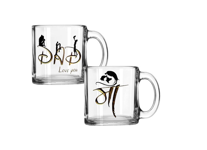 V Kraft V Kraft Best MOM DAD Ever Love You MOM DAD Unique Transparent Glass Mug Best Gift Anniversary Gift for mom dadFathers Mothers Day Special Mug Pack of 2 Unique and Trendy Stylish Mugs A - Image 1