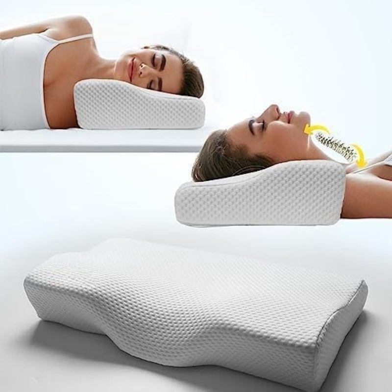 CUSHIO Memory Foam Butterfly Contour Pillow (Pack of 1) Cervical Orthopedic Memory Pillow for Neck & Shoulder Pain Relief | Size 20"x12" (White) - Image 2