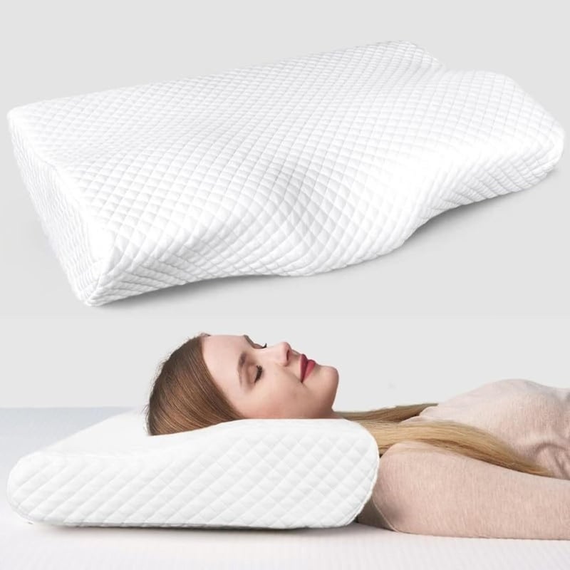 CUSHIO Memory Foam Butterfly Contour Pillow (Pack of 1) Cervical Orthopedic Memory Pillow for Neck & Shoulder Pain Relief | Size 20"x12" (White) - Image 1