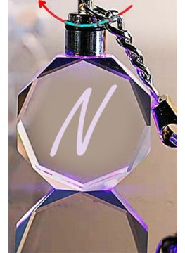 Mert Kristal Mert Crystal Letter N Keychain, Letter Keychain, Glass Engraved Keychain  - Image 3