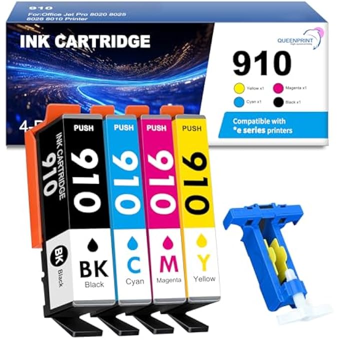 HIGH YIELD 910 INK CARTRIDGES WITH CHIP REMOVER, REPLACEMENT FOR HP 910 912 915 910XL 912XL 915XL INK CARTRIDGES WITHOUT CHIP, COMPATIBLE FOR HP OFFICEJET PRINTERS, 4-PACK (BK/C/M/Y) - Image 2