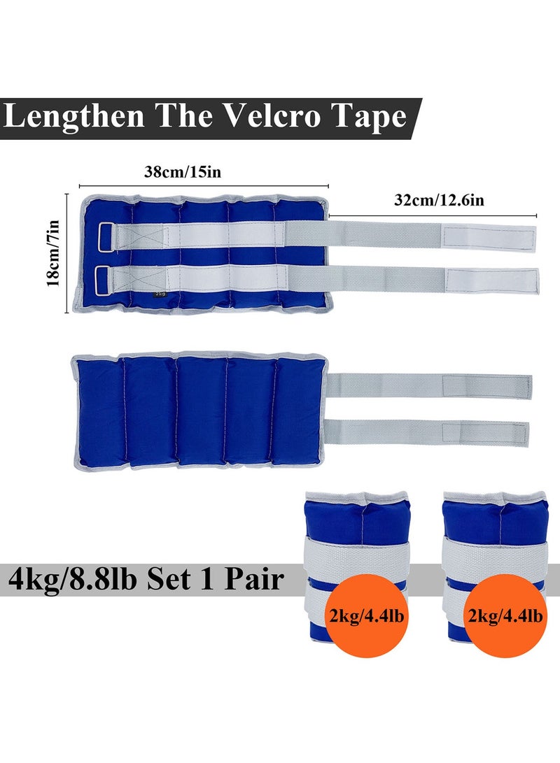 Qiccijoo Ankle Weights Set 1 Pair 4kg(8.8lb) Workout Ankle Weights for Women or Men Wrist Leg Weights for Fitness,Running,Walking,2*2kg(4.4lb)-Blue - Image 2