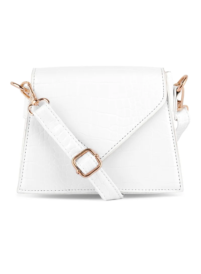 London Rag White Mini Envelope Croc Sling Bag
