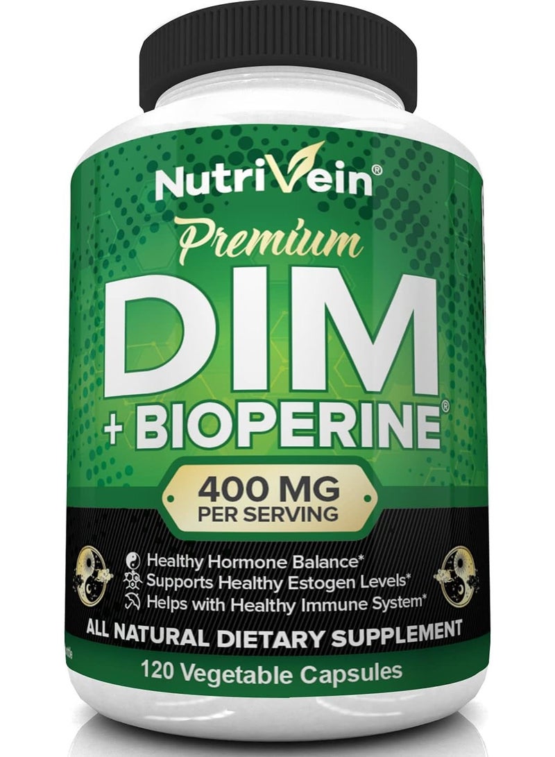 Nutrivein DIM Supplement 400mg Plus Bioperine 120 caps - Image 1