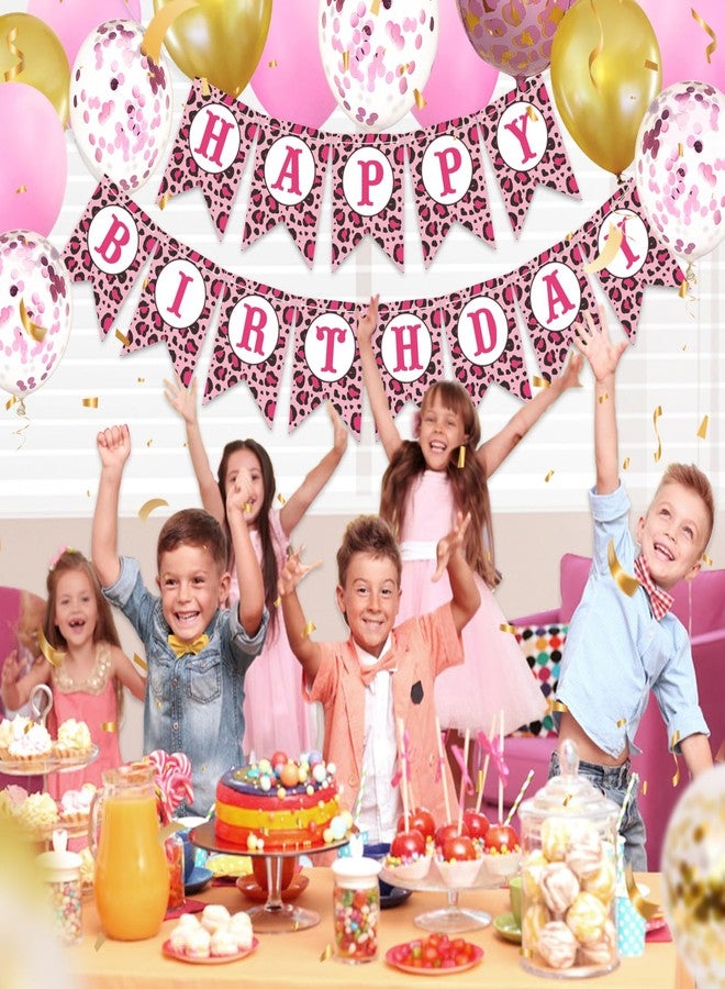 Marwey Pink Leopard Party Decorations - 25 pcs Pink Cheetah Birthday Decorations with Cheetah Happy Birthday Banner Cheetah Theme Balloons for Girls Women Party Supplies - Image 5