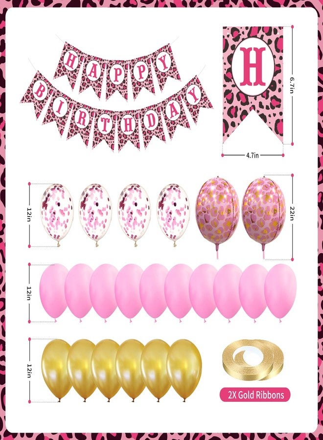 Marwey Pink Leopard Party Decorations - 25 pcs Pink Cheetah Birthday Decorations with Cheetah Happy Birthday Banner Cheetah Theme Balloons for Girls Women Party Supplies - Image 2