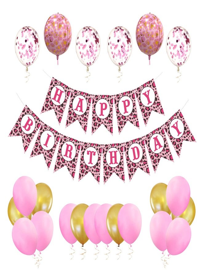 Marwey Pink Leopard Party Decorations - 25 pcs Pink Cheetah Birthday Decorations with Cheetah Happy Birthday Banner Cheetah Theme Balloons for Girls Women Party Supplies - Image 1