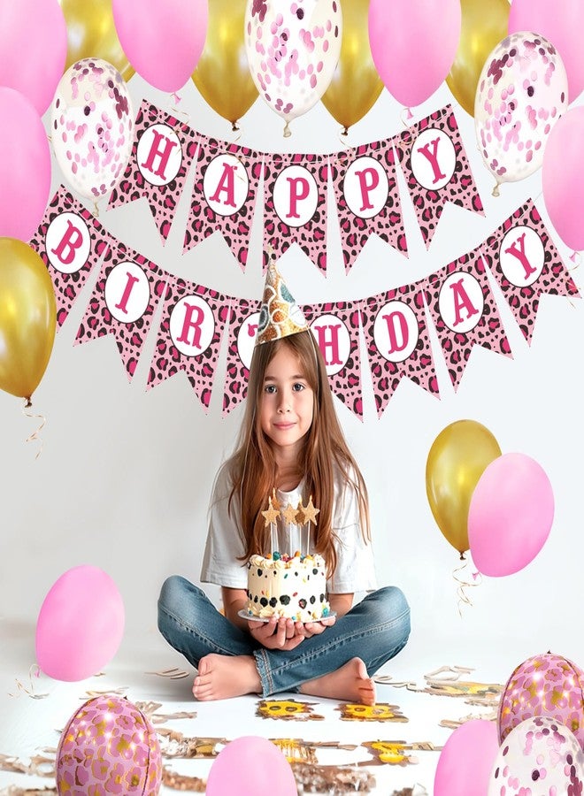Marwey Pink Leopard Party Decorations - 25 pcs Pink Cheetah Birthday Decorations with Cheetah Happy Birthday Banner Cheetah Theme Balloons for Girls Women Party Supplies - Image 3