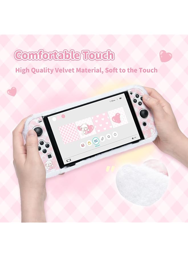 GEEKSHARE Protective Skin For Switch Oled Kawaii Plush Cover Case Anti Scratch Hard Cover Protector Compatible With Switch Oled And Joystick Controllers Mikko Sweet Thoughts - Image 3